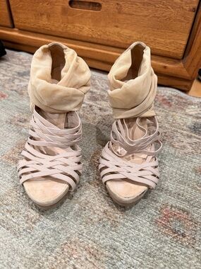 Fendi Beige Strappy Wrap Heeled Sandals